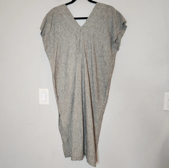 Day Space Night 100% linen grey blue white stripe dress one size medium - Picture 13 of 13